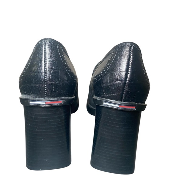 NWT Vintage Tommy Hilfiger Black Leather Chunky Heel Womens Platform Shoes   9.5 - Picture 7 of 9